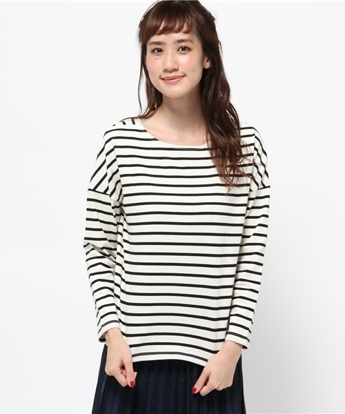 earth music&ecology（アースミュージックアンドエコロジー）の「ボーダードロップスリーブカットプルオーバー（Tシャツ/カットソー・レディース・アイボリー/キャメル/レッド/グリーン・FREE）」の12枚目の写真