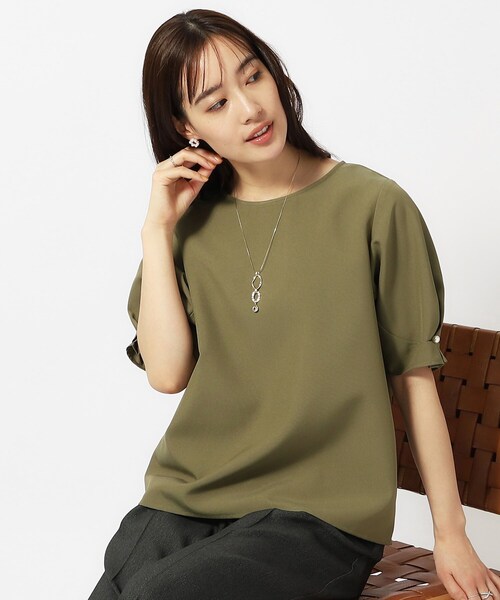 DRESKIP（ドレスキップ）の「◆【洗える/セットアップ可】麻調お袖パール調ボタン付ブラウス（シャツ/ブラウス・レディース・カーキ/ベージュ/ライトブルー/ネイビー・02/03/04）」の3枚目の写真