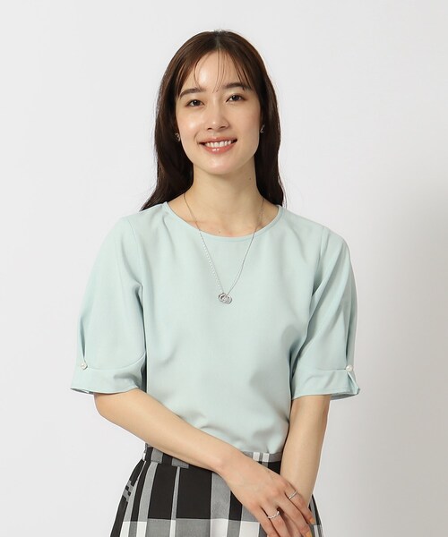 DRESKIP（ドレスキップ）の「◆【洗える/セットアップ可】麻調お袖パール調ボタン付ブラウス（シャツ/ブラウス・レディース・カーキ/ベージュ/ライトブルー/ネイビー・02/03/04）」の14枚目の写真