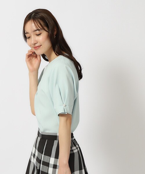 DRESKIP（ドレスキップ）の「◆【洗える/セットアップ可】麻調お袖パール調ボタン付ブラウス（シャツ/ブラウス・レディース・カーキ/ベージュ/ライトブルー/ネイビー・02/03/04）」の15枚目の写真