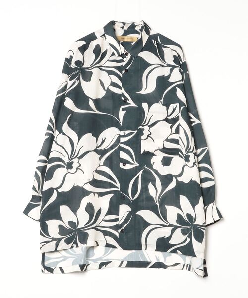 ROBES&CONFECTIONS(ローブスコンフェクションズ)の「Robes & Confections/ローブス&コンフェクションズ/Tahitian Floral Shark Skin Baggy Shirt(シャツ/ブラウス・レディース・ブラック/モスグリーン/ワイン・1/3)」の5枚目の写真