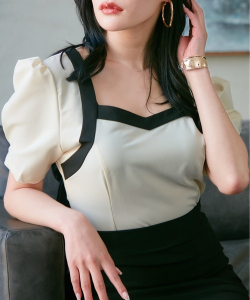 【セール】配色バックリボンブラウス（シャツ/ブラウス）｜visage（ビサージュ）
