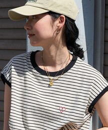 FREAK'S STORE | ワンポイントハート刺繍 フレンチスリーブTシャツ(Tシャツ/カットソー)