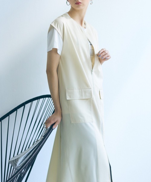 slattgir(スラットジール)の「高身長 ジレワンピース(トールサイズ)Essenave(ワンピース・レディース・ブラック/サンドベージュ・LL/3L/4L/L/5L/M)」の6枚目の写真