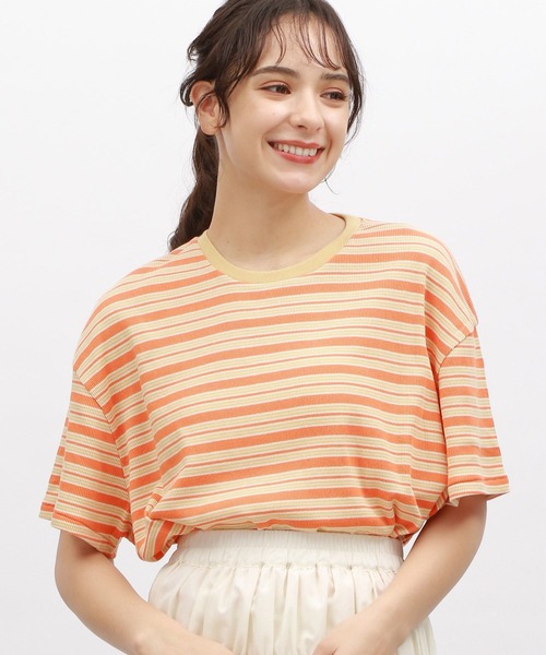 LAKOLE（ラコレ）の「マルチボーダ半袖TEE / 120972（Tシャツ/カットソー・レディース・アイボリー/グレー/オレンジ/グリーン・SMALL/MEDIUM）」の4枚目の写真