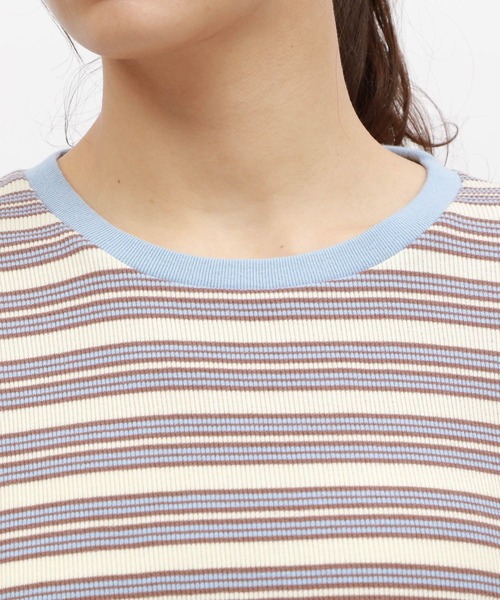 LAKOLE（ラコレ）の「マルチボーダ半袖TEE / 120972（Tシャツ/カットソー・レディース・アイボリー/グレー/オレンジ/グリーン・SMALL/MEDIUM）」の14枚目の写真