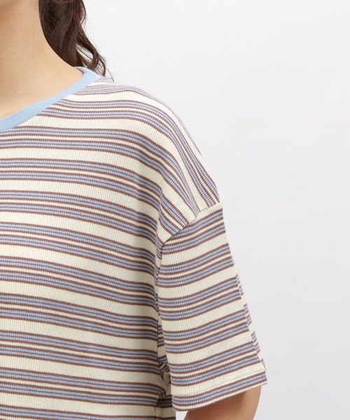 LAKOLE（ラコレ）の「マルチボーダ半袖TEE / 120972（Tシャツ/カットソー・レディース・アイボリー/グレー/オレンジ/グリーン・SMALL/MEDIUM）」の12枚目の写真