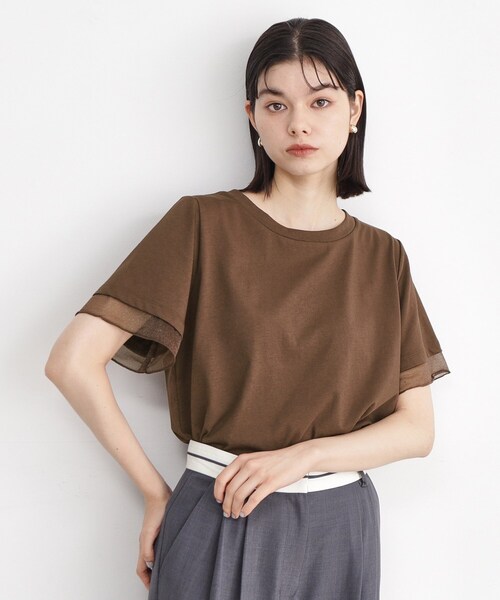 THE SHOP TK （ザ ショップ ティーケー ）の「◆【7.16新色入荷/UV/接触冷感/洗濯OK/毛玉になりにくい】袖シアーTシャツ（Tシャツ/カットソー・レディース・オフホワイト/サックスブルー/ブラック/ダークブラウン・13/12）」の5枚目の写真