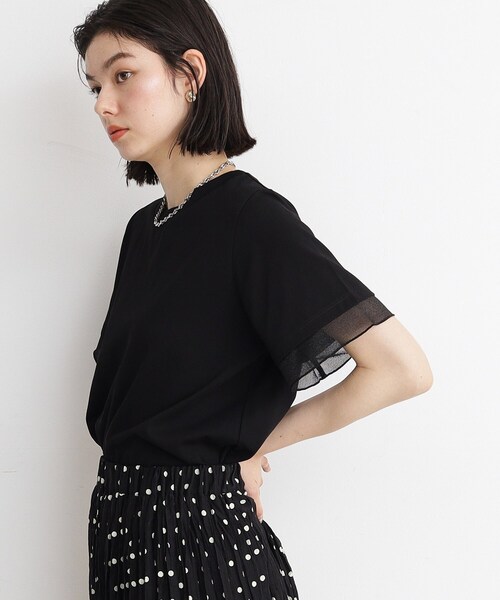 THE SHOP TK （ザ ショップ ティーケー ）の「◆【7.16新色入荷/UV/接触冷感/洗濯OK/毛玉になりにくい】袖シアーTシャツ（Tシャツ/カットソー・レディース・オフホワイト/サックスブルー/ブラック/ダークブラウン・13/12）」の14枚目の写真