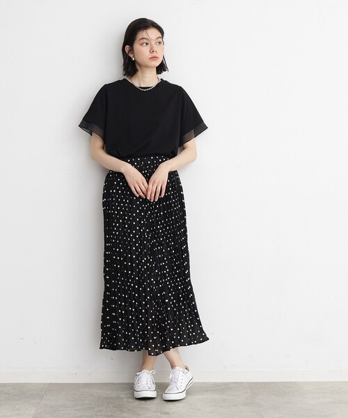 THE SHOP TK （ザ ショップ ティーケー ）の「◆【7.16新色入荷/UV/接触冷感/洗濯OK/毛玉になりにくい】袖シアーTシャツ（Tシャツ/カットソー・レディース・オフホワイト/サックスブルー/ブラック/ダークブラウン・13/12）」の15枚目の写真