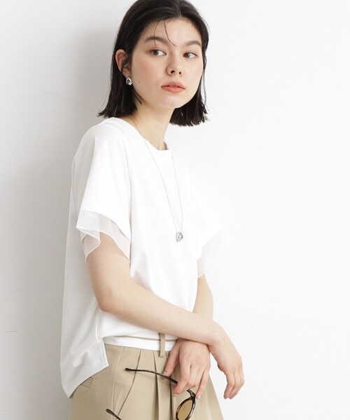 THE SHOP TK （ザ ショップ ティーケー ）の「◆【7.16新色入荷/UV/接触冷感/洗濯OK/毛玉になりにくい】袖シアーTシャツ（Tシャツ/カットソー・レディース・オフホワイト/サックスブルー/ブラック/ダークブラウン・13/12）」の21枚目の写真