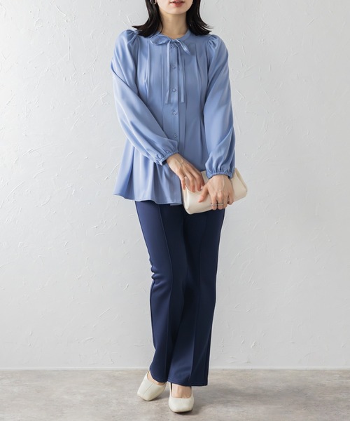 セール】ひんやりタッチボリュームスリーブボウタイタックシャツ