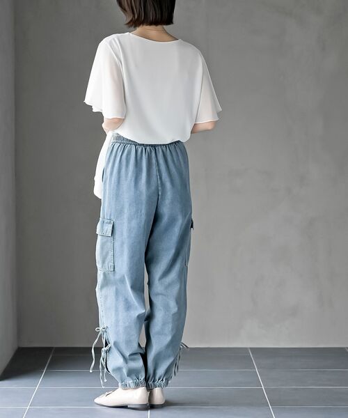 rps(アールピーエス)の「サイドリボンデニムカーゴパンツ(カーゴパンツ・レディース・ブルー系その他/ブラック/ブルー/グレー・フリー)」の7枚目の写真