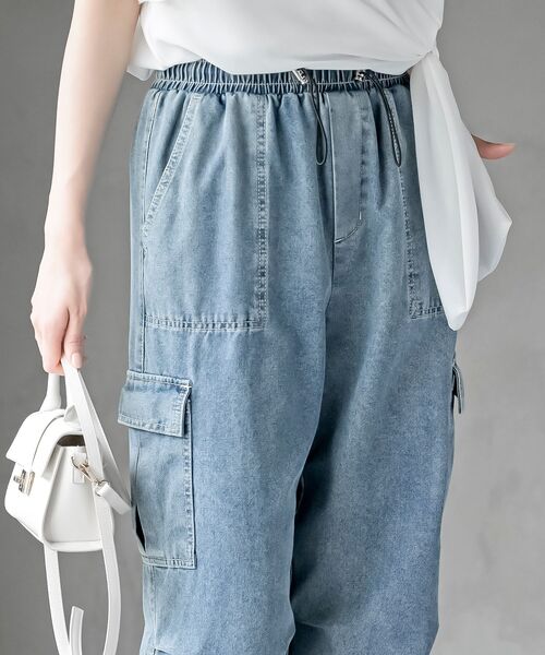 rps(アールピーエス)の「サイドリボンデニムカーゴパンツ(カーゴパンツ・レディース・ブルー系その他/ブラック/ブルー/グレー・フリー)」の9枚目の写真