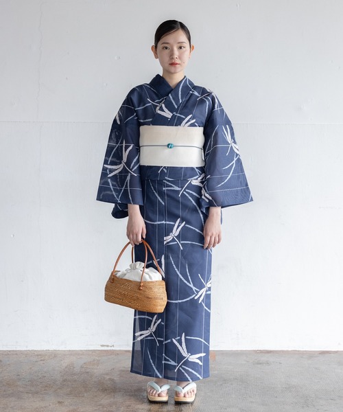 青いバラ模様 浴衣単品 紫織庵 大正友禅】紫織庵-綿絽地浴衣新バラ・青磁 紫織庵 東レシルック