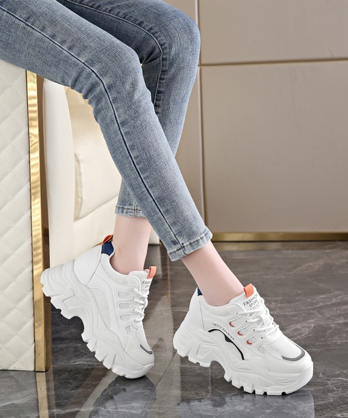 Lace Ladies(レースレディース)の「配色 ライン メッシュ 厚底 レースアップ スニーカー(スニーカー・レディース・アイボリー/ホワイト・ 25/23.5/24.5/23/22.5/24)」の14枚目の写真