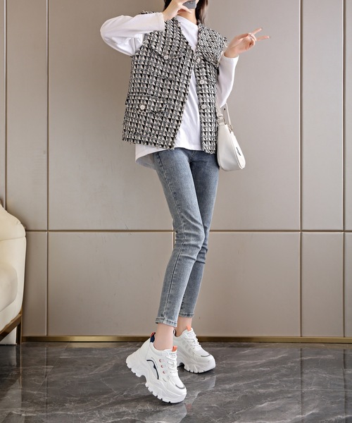 Lace Ladies(レースレディース)の「配色 ライン メッシュ 厚底 レースアップ スニーカー(スニーカー・レディース・アイボリー/ホワイト・ 25/23.5/24.5/23/22.5/24)」の16枚目の写真
