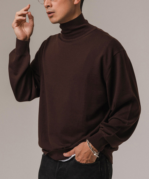 EDIFICE LA BOUCLE（エディフィスラブークル）の「LA BOUCLE(ラブークル) アンチピリング ハイネックニット（ニット/セーター・メンズ・グリーン/ブルー系その他/ボルドー/ブラウン/ブラック/アイボリー・2/3）」の4枚目の写真