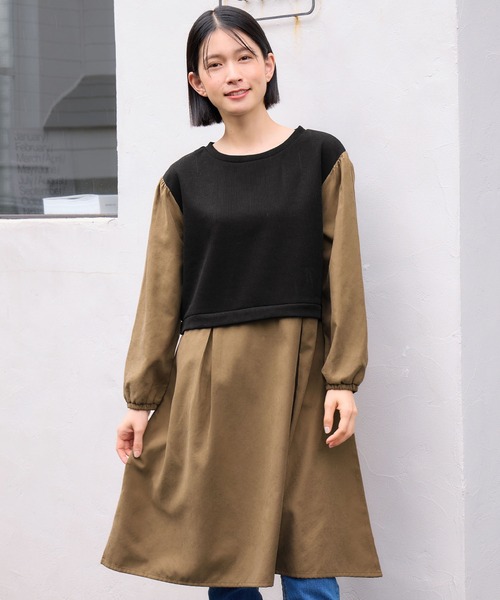 Viola e Viola(ヴィオラエヴィオラ)の「時短コーデ楽ちんドッキングワンピース(ワンピース・レディース・モカ/チェック/ストライプ/ブラック・M/L/LL/3L)」の14枚目の写真