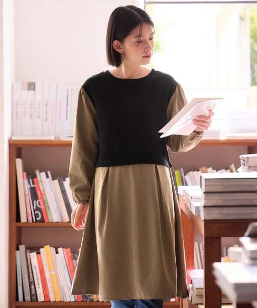 Viola e Viola(ヴィオラエヴィオラ)の「時短コーデ楽ちんドッキングワンピース(ワンピース・レディース・モカ/チェック/ストライプ/ブラック・M/L/LL/3L)」の15枚目の写真