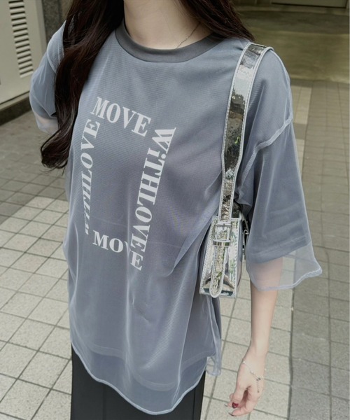 clear（クリア）の「チュールレイヤード半袖ロゴＴシャツ［大人 カジュアル オーバーサイズ］≪再入荷≫（Tシャツ/カットソー・レディース・チャコールグレー/ホワイト/ライトカーキ・F）」の13枚目の写真