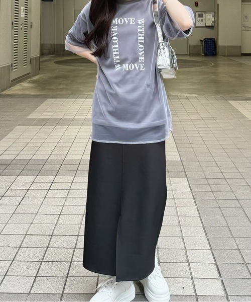 clear（クリア）の「チュールレイヤード半袖ロゴＴシャツ［大人 カジュアル オーバーサイズ］≪再入荷≫（Tシャツ/カットソー・レディース・チャコールグレー/ホワイト/ライトカーキ・F）」の16枚目の写真