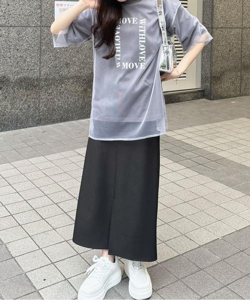clear（クリア）の「チュールレイヤード半袖ロゴＴシャツ［大人 カジュアル オーバーサイズ］≪再入荷≫（Tシャツ/カットソー・レディース・チャコールグレー/ホワイト/ライトカーキ・F）」の17枚目の写真