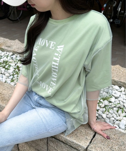 clear（クリア）の「チュールレイヤード半袖ロゴＴシャツ［大人 カジュアル オーバーサイズ］≪再入荷≫（Tシャツ/カットソー・レディース・チャコールグレー/ホワイト/ライトカーキ・F）」の21枚目の写真
