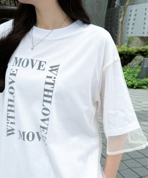 clear（クリア）の「チュールレイヤード半袖ロゴＴシャツ［大人 カジュアル オーバーサイズ］≪再入荷≫（Tシャツ/カットソー・レディース・チャコールグレー/ホワイト/ライトカーキ・F）」の5枚目の写真