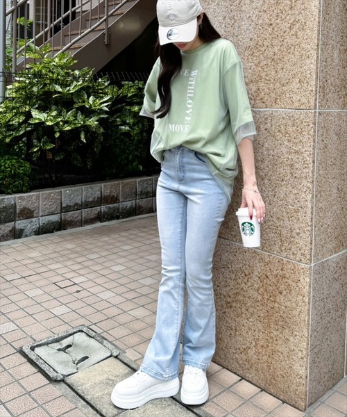 clear（クリア）の「チュールレイヤード半袖ロゴＴシャツ［大人 カジュアル オーバーサイズ］≪再入荷≫（Tシャツ/カットソー・レディース・チャコールグレー/ホワイト/ライトカーキ・F）」の22枚目の写真
