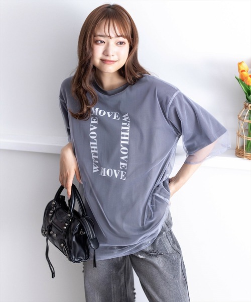 clear（クリア）の「チュールレイヤード半袖ロゴＴシャツ［大人 カジュアル オーバーサイズ］≪再入荷≫（Tシャツ/カットソー・レディース・チャコールグレー/ホワイト/ライトカーキ・F）」の18枚目の写真