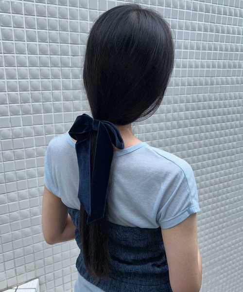 ベロア ロング レングス リボン ヘアカフ（ヘアゴム）｜GOLDY