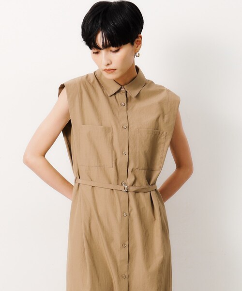 OPAQUE.CLIP（オペークドットクリップ）の「◆《美人百花掲載》フレンチスリーブシャツワンピース【洗濯機洗い可】（ワンピース・レディース・ブラック/ベージュ・38/40）」の7枚目の写真