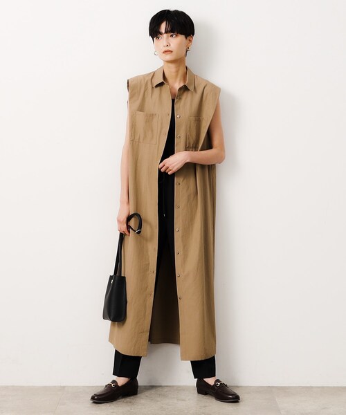 OPAQUE.CLIP（オペークドットクリップ）の「◆《美人百花掲載》フレンチスリーブシャツワンピース【洗濯機洗い可】（ワンピース・レディース・ブラック/ベージュ・38/40）」の10枚目の写真