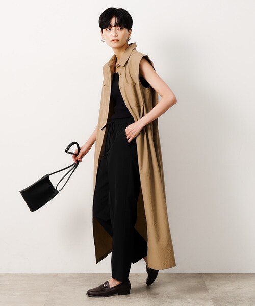 OPAQUE.CLIP（オペークドットクリップ）の「◆《美人百花掲載》フレンチスリーブシャツワンピース【洗濯機洗い可】（ワンピース・レディース・ブラック/ベージュ・38/40）」の11枚目の写真