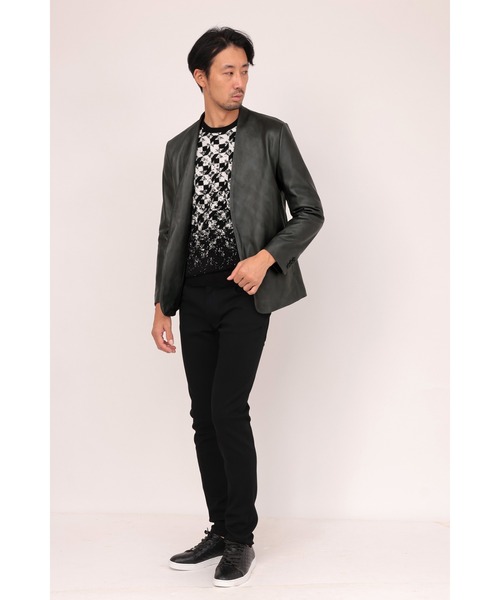 HIGH STREET（ハイストリート）の「HIGH STREET∴シャドーラムレザーノーカラージャケット（ノーカラージャケット・メンズ・グレー系その他2・S/M/L）」の10枚目の写真