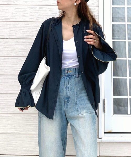 Q(キュー)の「キャンディースリーブブラウス(シャツ/ブラウス・レディース・ネイビー/ホワイト・MEDIUM)」の20枚目の写真