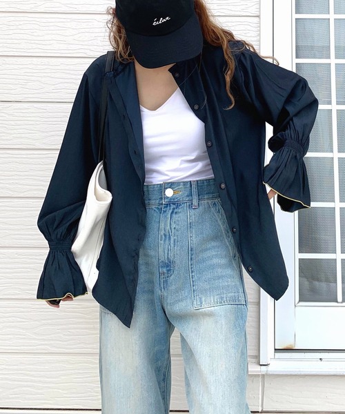 Q(キュー)の「キャンディースリーブブラウス(シャツ/ブラウス・レディース・ネイビー/ホワイト・MEDIUM)」の22枚目の写真