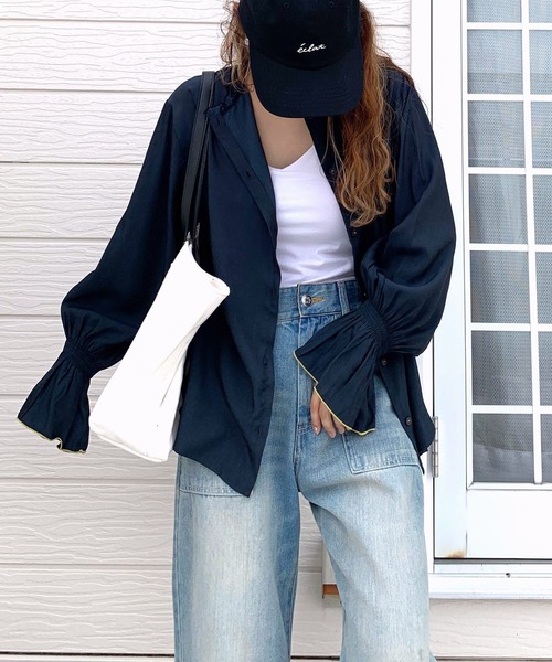 Q(キュー)の「キャンディースリーブブラウス(シャツ/ブラウス・レディース・ネイビー/ホワイト・MEDIUM)」の21枚目の写真