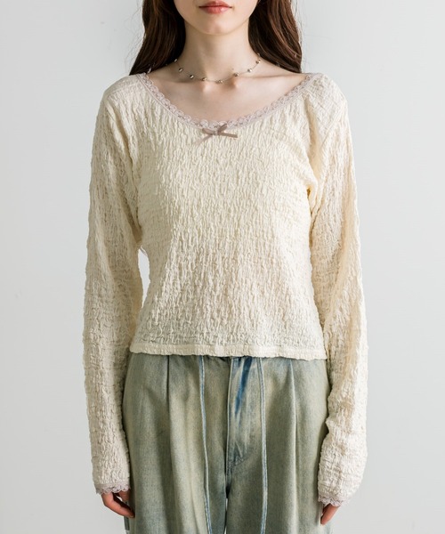 OLIVE des OLIVE（オリーブデオリーブ）の「レースロンティ（Tシャツ/カットソー・レディース・その他/アイボリー/ブラック系その他/ブラック・FREE）」の15枚目の写真