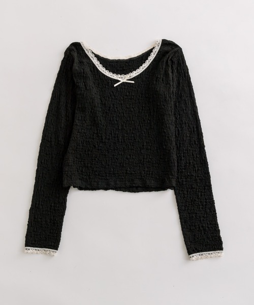 OLIVE des OLIVE（オリーブデオリーブ）の「レースロンティ（Tシャツ/カットソー・レディース・その他/アイボリー/ブラック系その他/ブラック・FREE）」の8枚目の写真