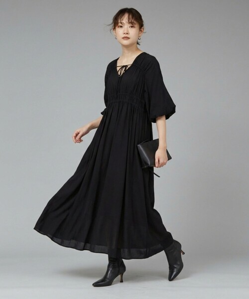 qualite scape（カリテ スケープ）の「ウェストギャザーワンピース/春服/夏服/ドレス（ワンピース・レディース・ブルー/ブラック/ベージュ・36/38）」の13枚目の写真