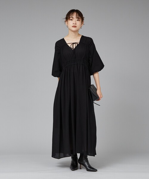 qualite scape（カリテ スケープ）の「ウェストギャザーワンピース/春服/夏服/ドレス（ワンピース・レディース・ブルー/ブラック/ベージュ・36/38）」の14枚目の写真