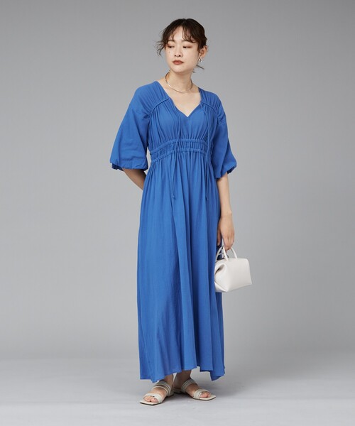 qualite scape（カリテ スケープ）の「ウェストギャザーワンピース/春服/夏服/ドレス（ワンピース・レディース・ブルー/ブラック/ベージュ・36/38）」の17枚目の写真