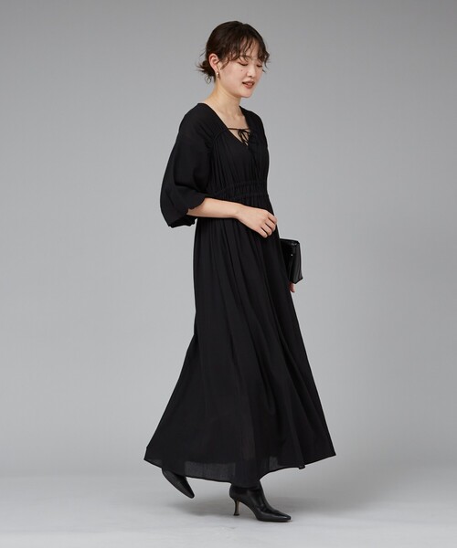 qualite scape（カリテ スケープ）の「ウェストギャザーワンピース/春服/夏服/ドレス（ワンピース・レディース・ブルー/ブラック/ベージュ・36/38）」の20枚目の写真