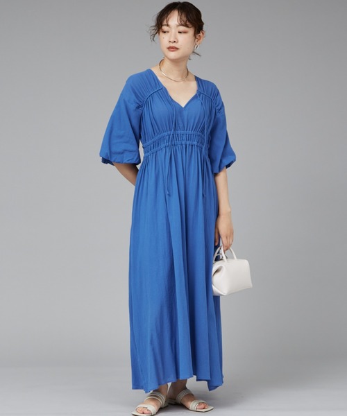 qualite scape（カリテ スケープ）の「ウェストギャザーワンピース/春服/夏服/ドレス（ワンピース・レディース・ブルー/ブラック/ベージュ・36/38）」の9枚目の写真