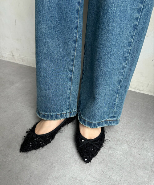 DouDou(ドゥドゥ)の「ポインテッドバレエシューズ(パンプス・レディース・ブラック/シルバー・23.5cm/23cm/24.5cm/24cm)」の3枚目の写真