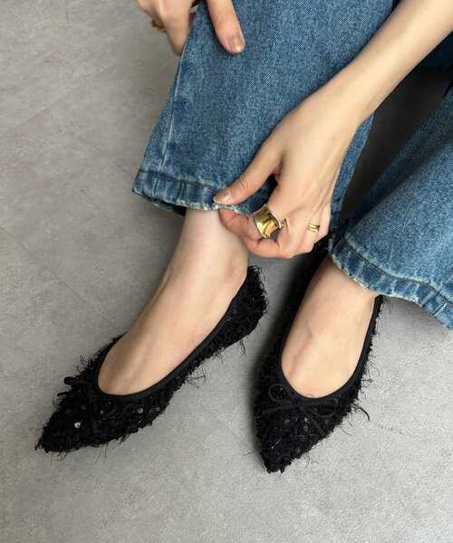 DouDou(ドゥドゥ)の「ポインテッドバレエシューズ(パンプス・レディース・ブラック/シルバー・23.5cm/23cm/24.5cm/24cm)」の16枚目の写真