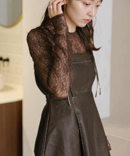 Kastane（カスタネ）の「*カットランダムレースインナー（Tシャツ/カットソー・レディース・アイボリー/ブラック/ブルー/オレンジ/ブラウン・FREE）」の8枚目の写真