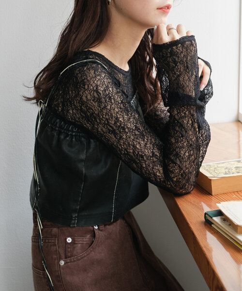 Kastane（カスタネ）の「*カットランダムレースインナー（Tシャツ/カットソー・レディース・アイボリー/ブラック/ブルー/オレンジ/ブラウン・FREE）」の15枚目の写真